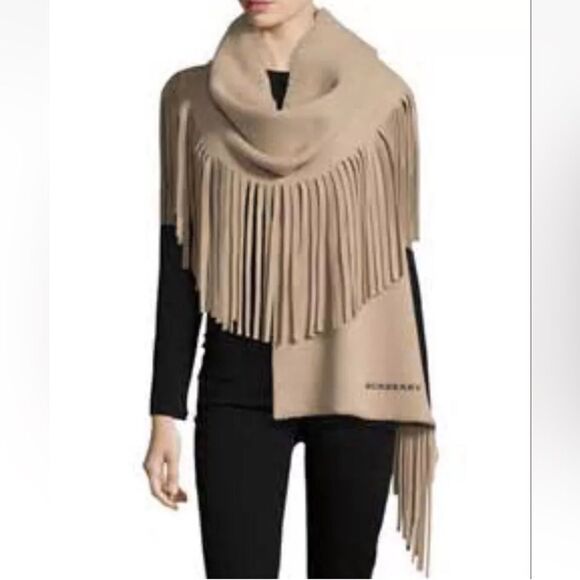 Burberry ~ Camel Felted Wool & Cashmere Blend Fringe Blanket Scarf - Picture 1 of 16